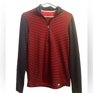 Patagonia 1/2 zip Capilene 1/2 zip red and navy blue stripe base layer medium